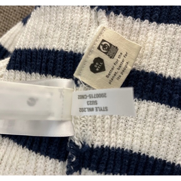 Madewell SPRING Navy White Striped V Neck Button Front Sweater Woman's Medium - Picture 4 of 6